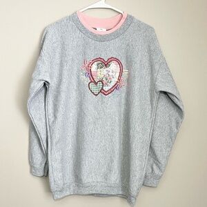VTG Y2K Bobbie Brooks Grannycore Cottagecore Sweatshirt Embroidered Heart Patch